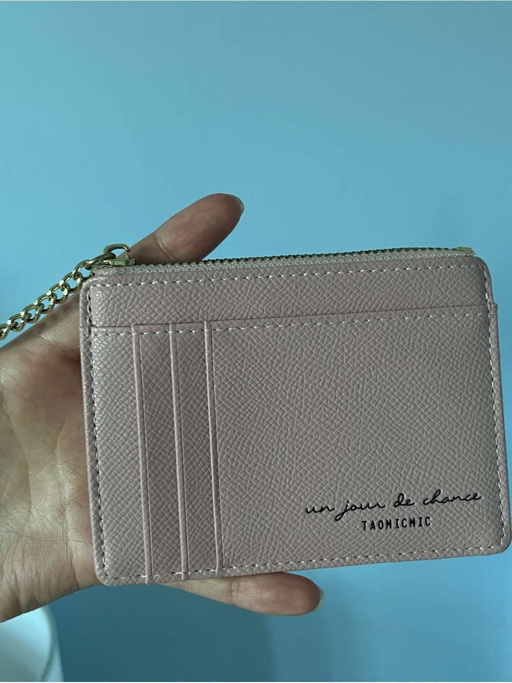 Pink Card Holder Wallet with Chain